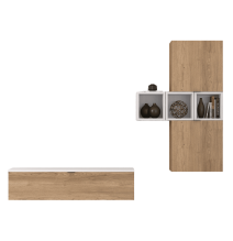 Meyvaser Mueble de salón y TV Conjunto muebles de salón apilable 245 Cm Ancho Color Madera y Blanco