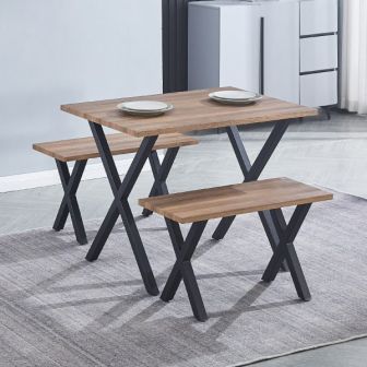 Mesa comedor + 2 taburetes: Mesa madera y Patas Metálicas En Negro (76x100x70 Cm) + 2 Taburetes (45x80x35 Cm )