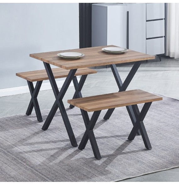 Mesa comedor + 2 taburetes: Mesa madera y Patas Metálicas En Negro (76x100x70 Cm) + 2 Taburetes (45x80x35 Cm )