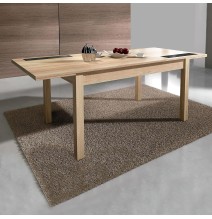 Mesa Comedor, Mesa de salón Extensible, Acabado en Color Cambria y Cristal, Medidas: 140-180 cm (Lar) x 90 cm (Anc) x 75 cm (Al)