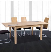 Mesa Comedor, Mesa de salón Extensible, Acabado en Color Cambria y Cristal, Medidas: 140-180 cm (Lar) x 90 cm (Anc) x 75 cm (Al)