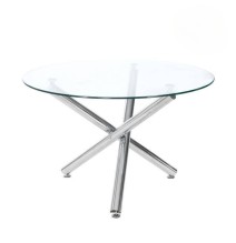 Mesa de Comedor Redonda | Tapa de Cristal y Pata Cromada | Diámetro 110 cm.