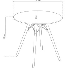 Mesa Redonda de Comedor o Cocina en Patas de Madera y Tapa Negra – 80 cm de Diámetro y 75 cm de Alto.