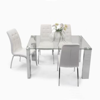 Mesa de Comedor con Tapa de Cristal Templado | Patas Metálicas | Dimensiones: 140 x 90 x 76 cm (Largo x Ancho x Alto)