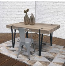 Mesa de Comedor o Cocina, MDF con Acabado Laminado Color Canyon | Patas Metálicas Negras | Medidas: 150 x 90 x 75 cm