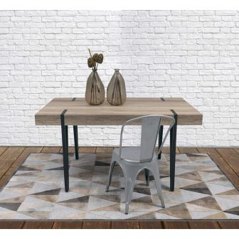 Mesa de Comedor o Cocina, MDF con Acabado Laminado Color Canyon | Patas Metálicas Negras | Medidas: 150 x 90 x 75 cm