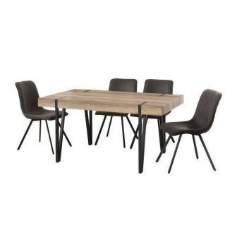 Mesa de Comedor o Cocina, MDF con Acabado Laminado Color Canyon | Patas Metálicas Negras | Medidas: 150 x 90 x 75 cm