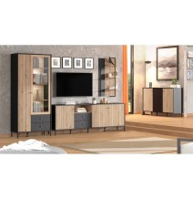 Aparador de Estilo Artisan Negro con 2 Puertas y 4 Cajones - Medidas 157x40x92,5 cm