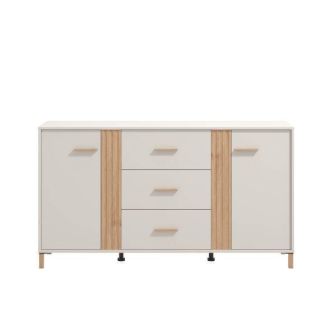 Aparador en Melamina Cashmere y Roble Artisan con Puertas, Mueble de Almacenaje - Medidas 163,5x40x90,5 cm