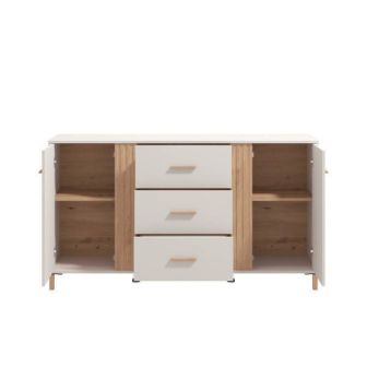 Aparador en Melamina Cashmere y Roble Artisan con Puertas, Mueble de Almacenaje - Medidas 163,5x40x90,5 cm
