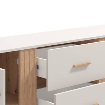 Aparador en Melamina Cashmere y Roble Artisan con Puertas, Mueble de Almacenaje - Medidas 163,5x40x90,5 cm