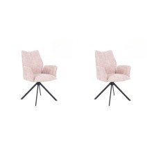 Juego de 2 Sillas con Brazos Tapizadas en Tela Rosa y Patas en Acabado Negro, Mecanismo Giratorio 180º-  Medidas 63x62x93 cm