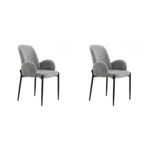 Juego de 2 Sillas con Brazos Tapizadas en Tela Gris y Patas Metálicas Negras - Medidas 60x57x88 cm