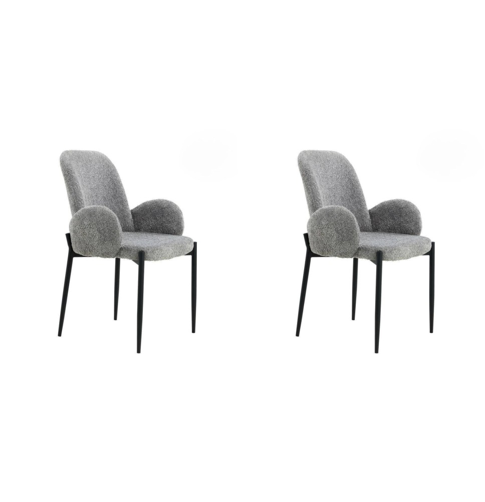 Juego de 2 Sillas con Brazos Tapizadas en Tela Gris y Patas Metálicas Negras - Medidas 60x57x88 cm