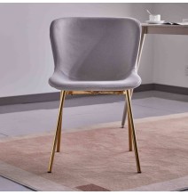Juego de 4 Sillas con Estructura de Madera Tapizadas en Color Gris Claro y Patas Acabado Dorado - Medidas 50x54x81 cm