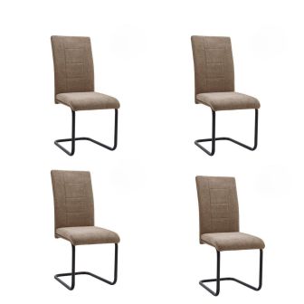 Pack de 4 Sillas de Madera con Relleno de Espuma, Tapizadas en Tela Marron, Patas de Color Negro, Medidas 43x49x102 cm