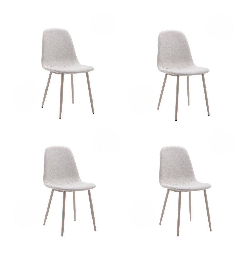 Pack de 4 Sillas con Estructura Tapizada en Tela Beige Claro, Patas Metálicas con Acabado en crema, Medidas 44x53x86 cm