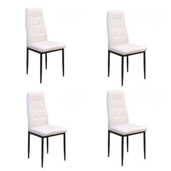 Pack de 4 Sillas Tapizadas en Tela Polipiel Blanca con Costuras Acolchadas, Patas Metálicas en Color Negro, Medidas 43x56x96 cm