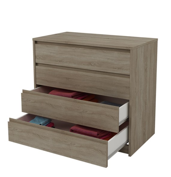 Cómoda Cajonera 4 cajones acabado en Color Roble. 74cm(alto) 80cm(ancho) 45cm(fondo)