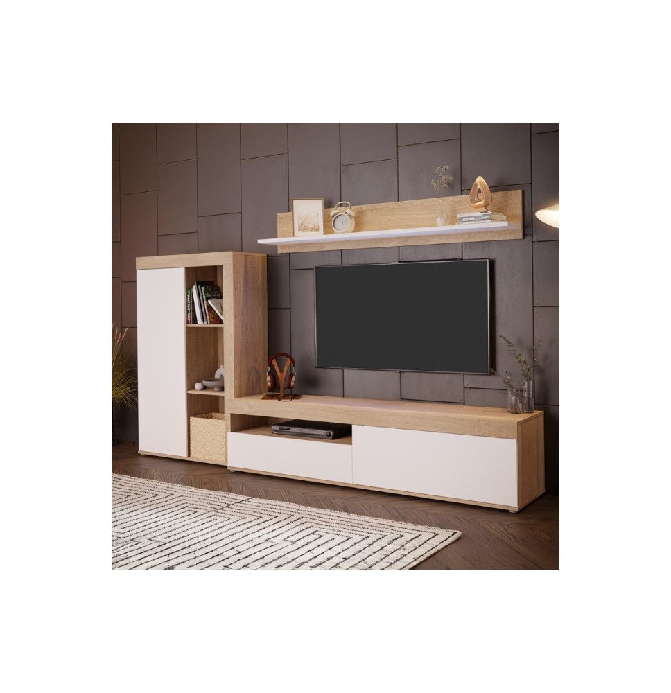 Living room complex Zorbi pakoworld white-sonoma oak melamine 265x41x158.5cm Living room complex Zorbi pakoworld white-sonoma oak melamine 265x41x158.5cm