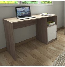 Escritorio de Oficina con 2 Cajones y 1 Estante, MDF Roble y Blanco, 120x50x75 cm - Moderno y Funcional