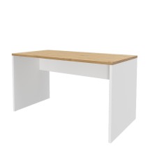 Mesa de Escritorio 138 Cm de ancho con patas de Madera Blanca y tapa Color Roble 67x75x138 Cm