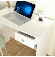 Mesa de Escritorio y Trabajo en Color Blanco, 90x50x74cm - Con Cajón y Estante para Oficina o Estudio