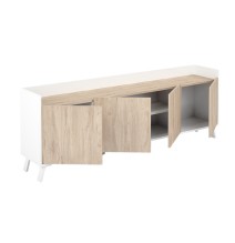 Aparador, Mueble Tv, Salón Comedor 4 Puertas, Armario Auxiliar Color Blanco y Roble, Medidas: 180x63x33,5 Cm