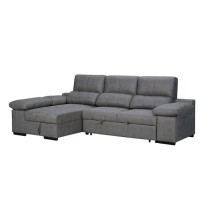 Sofá con Chaiselongue Reversible Color Cemento, Asientos Extensibles y Arcón, 291x160x104 cm, Tapizado en Tela