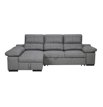Sofá con Chaiselongue Reversible Color Cemento, Asientos Extensibles y Arcón, 291x160x104 cm, Tapizado en Tela
