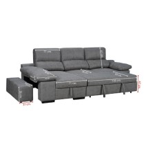 Sofá con Chaiselongue Reversible Color Cemento, Asientos Extensibles y Arcón, 291x160x104 cm, Tapizado en Tela