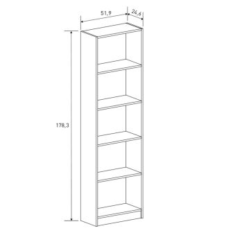 Meyvaser Librería Estantería con Cinco baldas en madera color Mauvella para salón 178,3x51,9x24,6 cm
