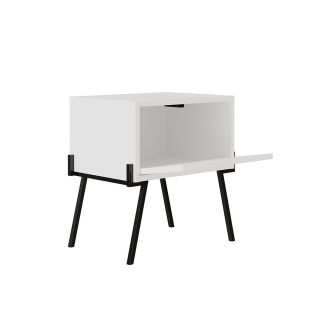 Mesita de noche con 1 cajón Color Blanco y Negro Abatible-48x34x51cm - Diseño moderno