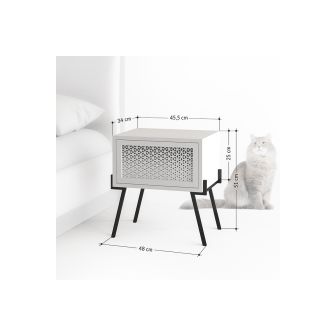 Mesita de noche con 1 cajón Color Blanco y Negro Abatible-48x34x51cm - Diseño moderno