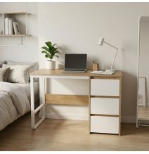 Escritorio Oficina 120 cm con 3 Cajones, Mesa de Ordenador Moderna, Tablero MDF y Melamina, Color Sonoma/Blanco, 120x48x74 cm