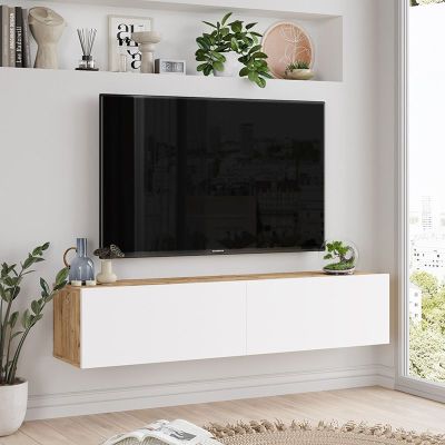 Mueble TV de Pared Blanco y Roble Sonoma 140x31,6x29,6 cm - 2 Puertas